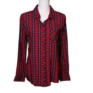 Rails Red/Green/Black Plaid Rayon Button-up Shirt Blouse Size M
